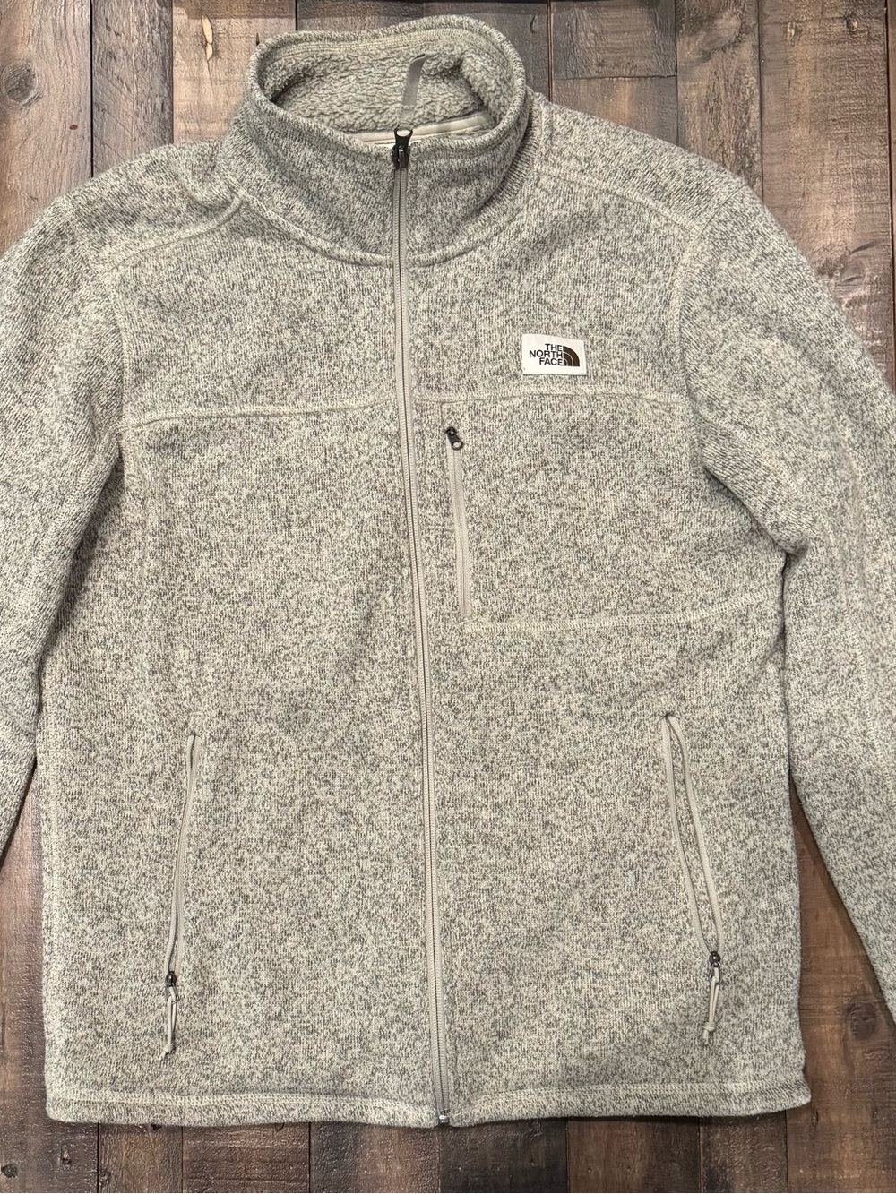 The North Face Light Gray and Tan Heather Full-Zip Fleece Jacket